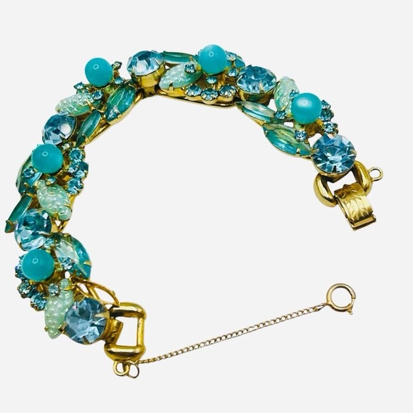 Vintage Juliana Aqua Molded Glass Moonglow Lucite Bracelet Verified